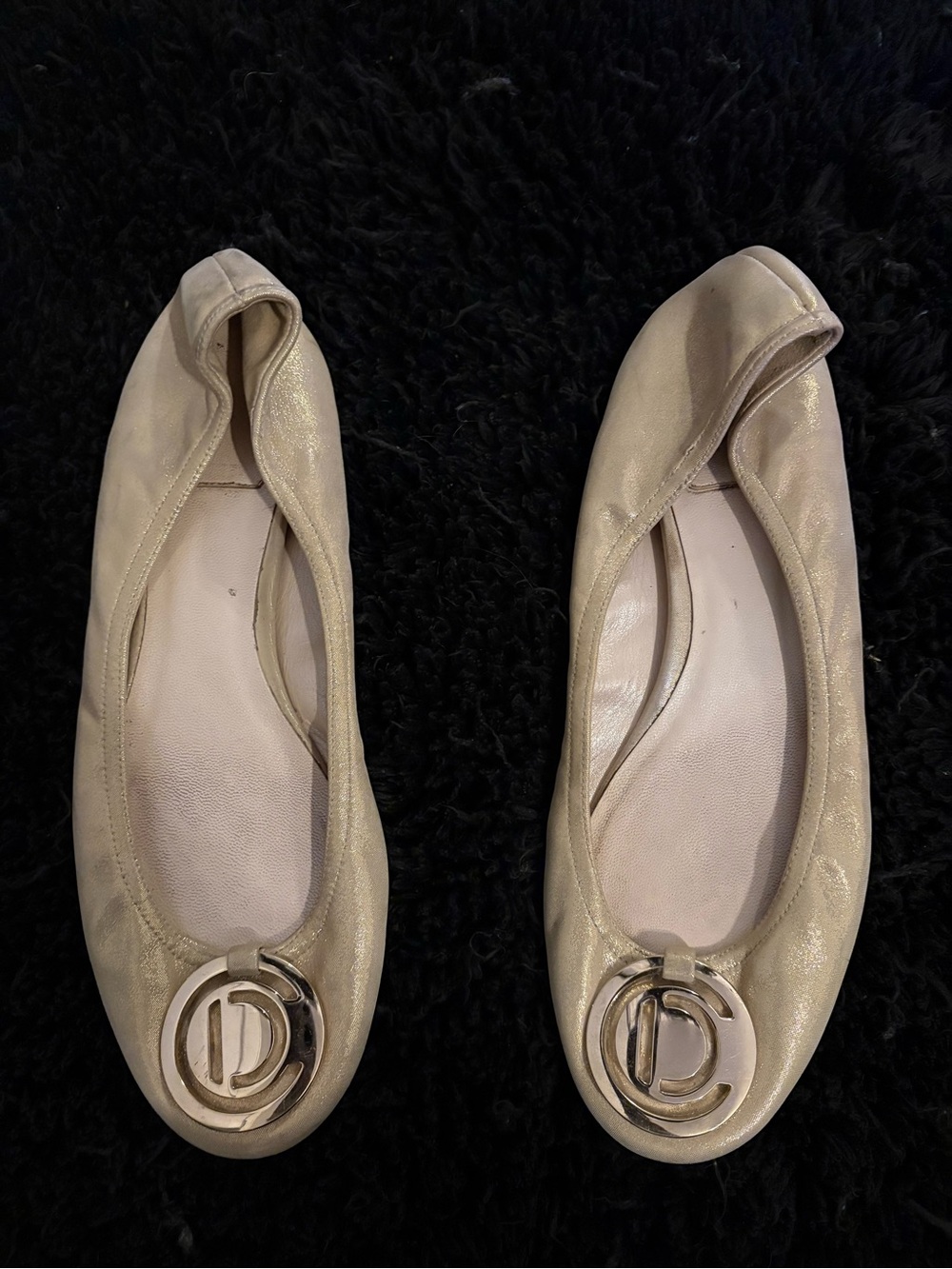 Dior Gold Glitter Suede Scrunch Ballet women’s 6.5